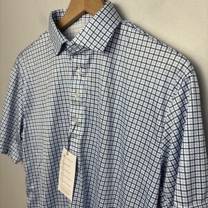 Collars & Co Men's Medium Semi-Spread Collar Polo Shirt Blue Tattersall NEW